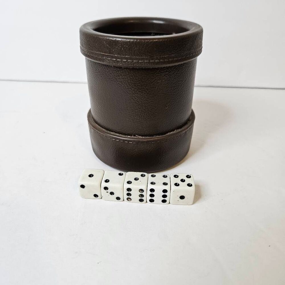 Luckicup vintage dice cup with dice.